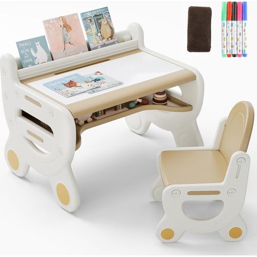 Kindertisch mit Stühlen und Stauraum für Kinderzimmer & Spielzimmer, Braun