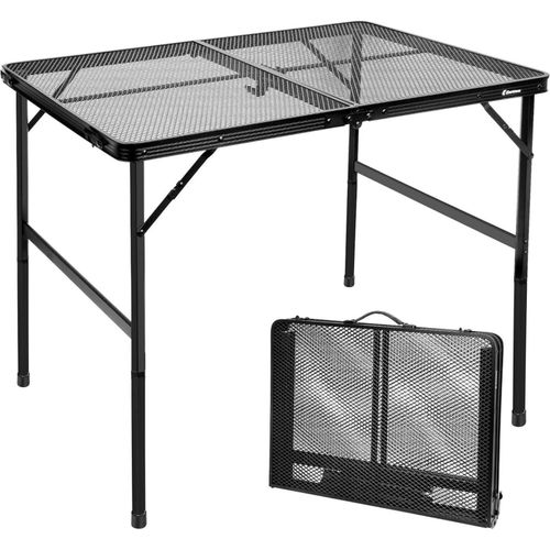 Campingtisch klappbar 90×60cm mit Metallgitterplatte und höhenverstellbar für Picknick, Camping - Schwarz