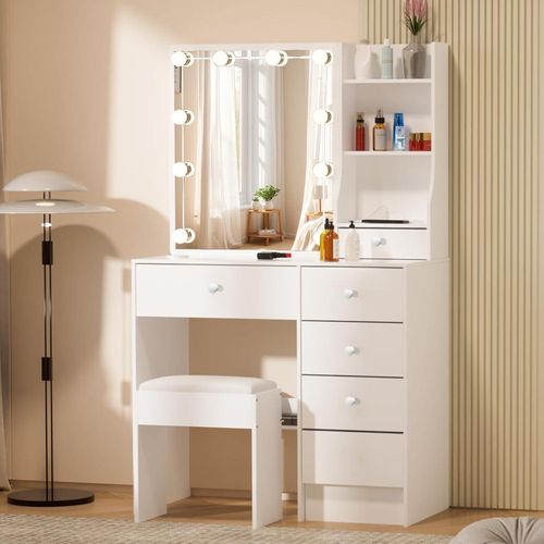 Schminktisch mit Beleuchtung und Hocker 80x36x130cm
