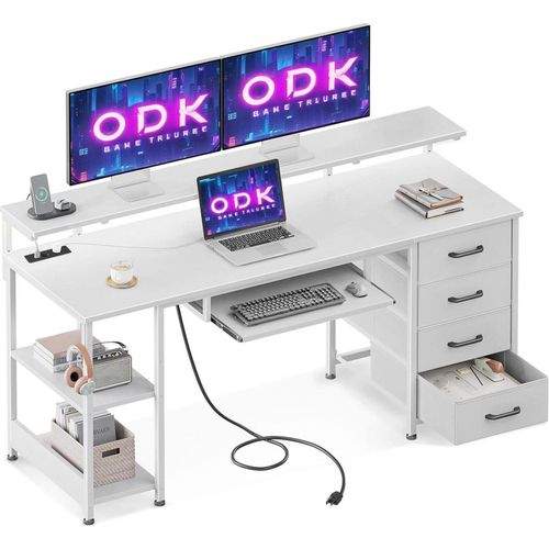 ODK Schreibtisch mit 4 Schubladen und USB Ladeanschluss, Gaming Tisch 160x52cm