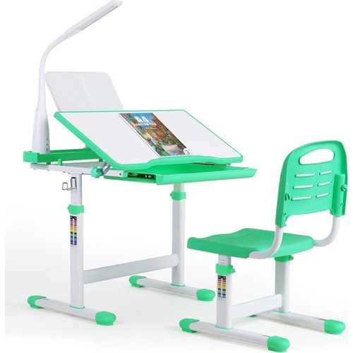Kinder Schreibtisch und Stuhl Set mit Lampe und Leseständer GrüN