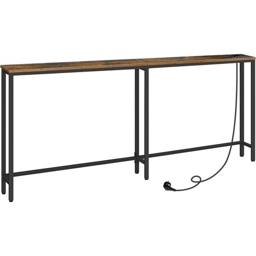 HOOBRO Schmaler Konsolentisch mit Steckdosenleiste und Ladestation, Vintage-Industriestil