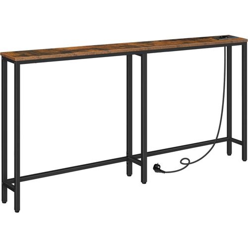 HOOBRO Schmaler Konsolentisch Vintage-Braun Schwarz mit Steckdosenleiste