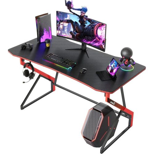 Gaming Tisch Kohlefaser Schwarz 120 x 60 cm Kopfhörerhaken Stabil PC Tisch