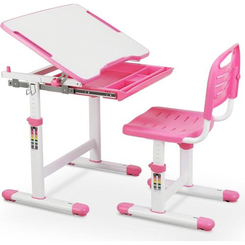 Kinderschreibtisch Stuhl Set Höhenverstellbar Neigbare Tischplatte Rosa