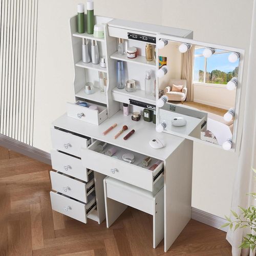Schminktisch mit Beleuchtung Weiß LED USB 130cm