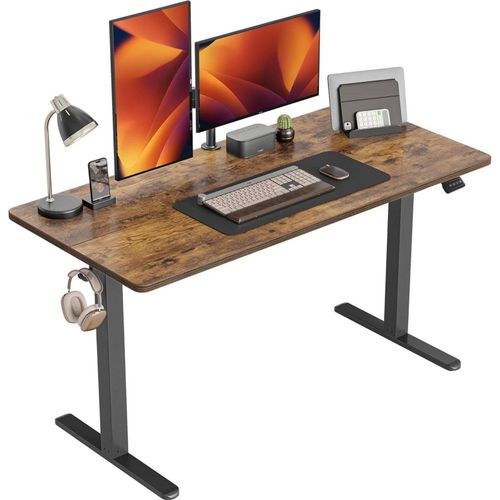 Höhenverstellbarer Schreibtisch 152 x 60 cm Elektrisch Stehpult Stahlrahmen Braun