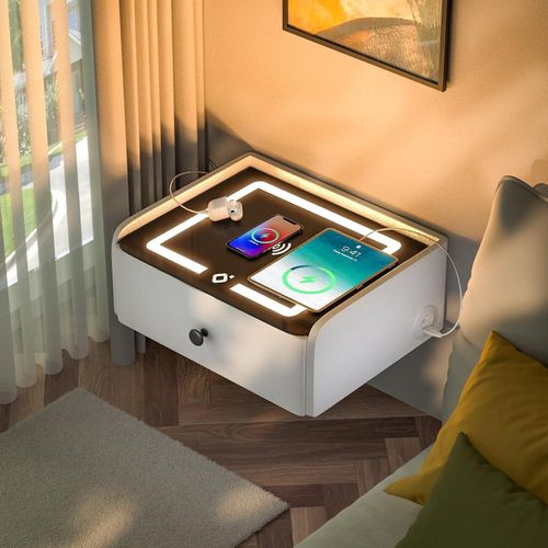 Nachttisch Hängend mit Ladefunktion LED Lichteffekt Schublade