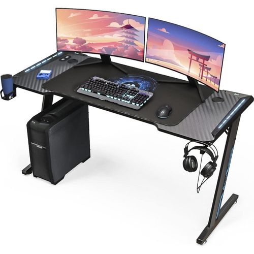 KLIM K140 Gaming Tisch mit LED 140x60cm Kabelmanagement Mauspad Metall Holz