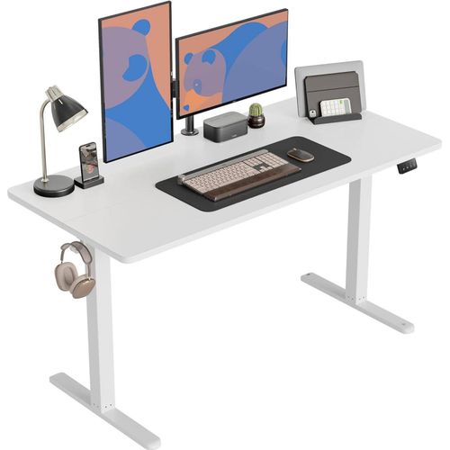 Höhenverstellbarer Schreibtisch 140x60 cm Elektrisch Weiß Stahl T-Beine