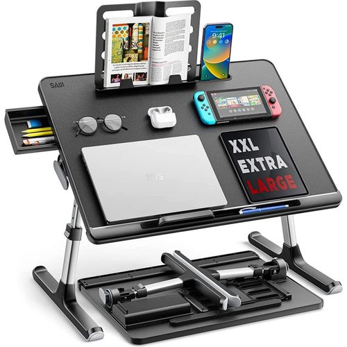Laptop Tisch SAIJI 60x45cm groß Multifunktion Bett Höhen Winkel verstellbar Buchständer Schublade Tablet Schlitz