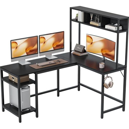 Schreibtisch L Form mit Regal und Lagerregal, 150 x 120 cm, Schwarz