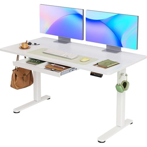 Höhenverstellbarer Schreibtisch 140x60 cm Elektrisch Weiß mit Schublade