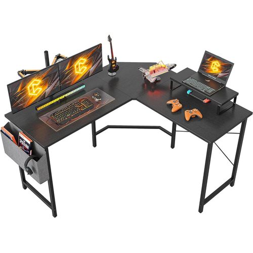 Gaming Tisch 120x120cm Schwarz, Monitorständer, Aufbewahrungstasche, L-Form