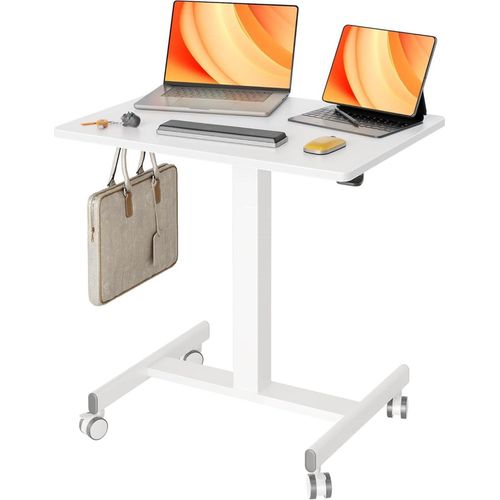 Höhenverstellbarer Stehschreibtisch 65×48cm Weiß mit Rollen