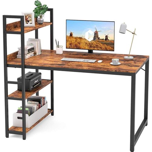 Schreibtisch CubiCubi 120x60cm mit Regal, Stahlgestell, Braun