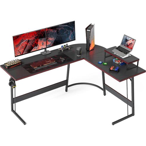 Gaming Tisch Eckschreibtisch 170x120cm L-Form Platzsparend Kohlefaser Schwarz