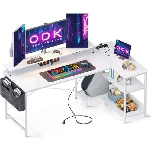 Schreibtisch L Form 147x80cm Weiß Gaming Tisch USB-Ladeanschluss & Steckdose