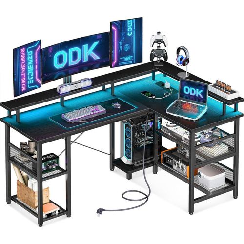 ODK Gaming Tisch LED USB Schreibtisch Schwarz 150×102cm