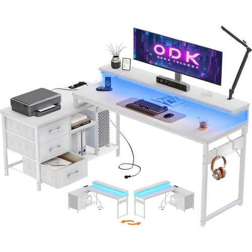 Schreibtisch L Form mit Schubladen und LED, Gaming Tisch