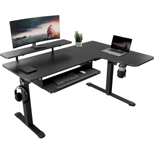 Höhenverstellbarer Schreibtisch 155x110 cm Elektrisch L-Form LED Monitorständer