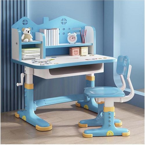 Kinder Schreibtisch Stuhl Set höhenverstellbar Schublade Bücherregal Blue