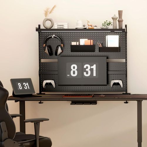 Ergonomic LED Schreibtisch Stecktafel mit Dual Monitor Ständer - Gamer Computertisch Zubehör