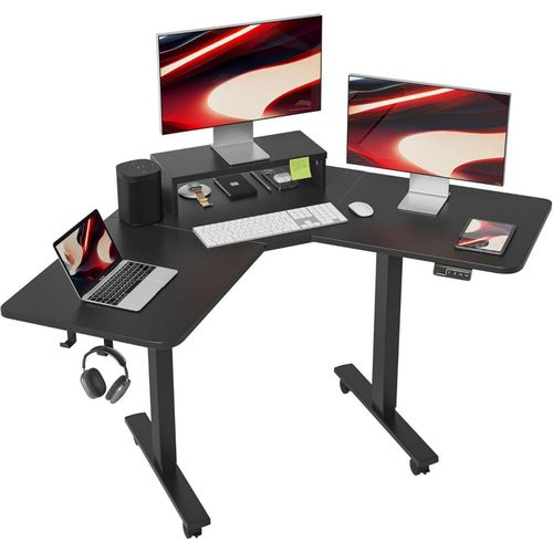 FEZIBO Elektrischer L-förmiger Stehschreibtisch, 120 cm, Schwarz/Schwarz