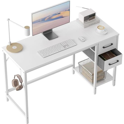 Computertisch 120 cm Weiß mit Schubladen für Home Office
