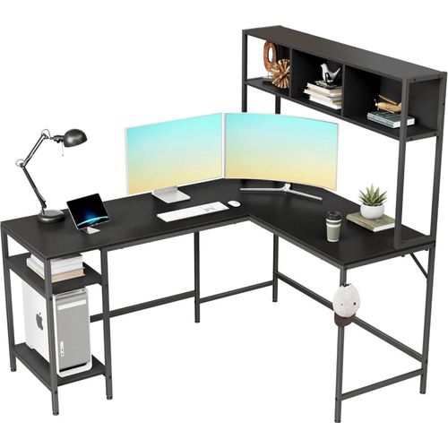 L-förmiger Schreibtisch mit Regalen 150x120cm Schwarz - Home-Office Gaming-Tisch