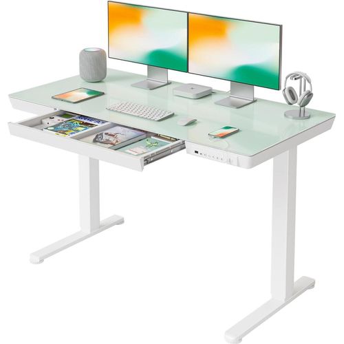 FEZIBO Elektrischer Stehschreibtisch Glasplatte höhenverstellbar 120x60cm USB-Ladeanschluss
