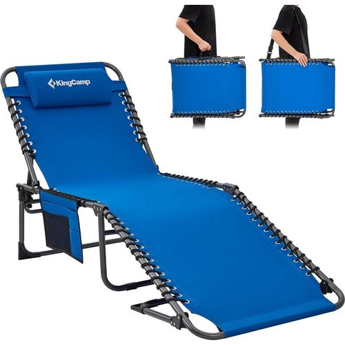 Campingliege klappbar 5-stufig verstellbar Liege mit Kopfkissen Blau