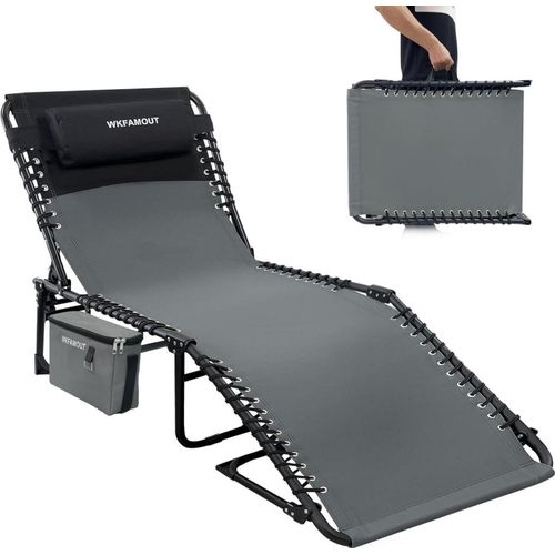 WKFAMOUT Sonnenliege Campingliege Klappbar 5-Stufig Verstellbar Grau