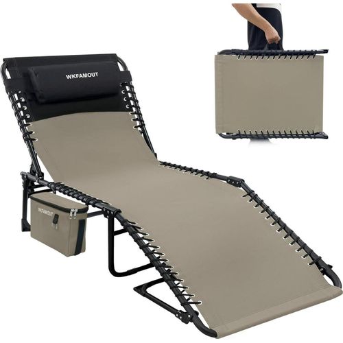 Sonnenliege Campingliege Klappbar Verstellbar Kühltasche Kissen 190x59cm Khaki