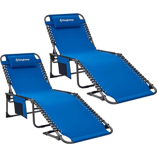 Campingliege Sonnenliege verstellbares Rückenteil Kopfkissen blau 2er Set
