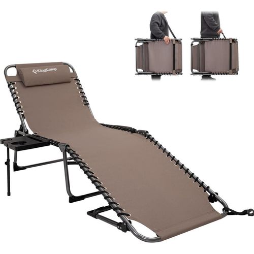 Sonnenliege mit Seitenablage und 5 Positionen verstellbar Beige