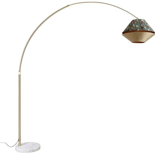 QAZQA - Klassisch I Antik Bogenlampe aus Messing mit doppeltem, weißem Samtschirm, Blattdesign und Beige - XXL I Wohnzimmer I Schlafzimmer - Velours Rund - LED geeignet E27
