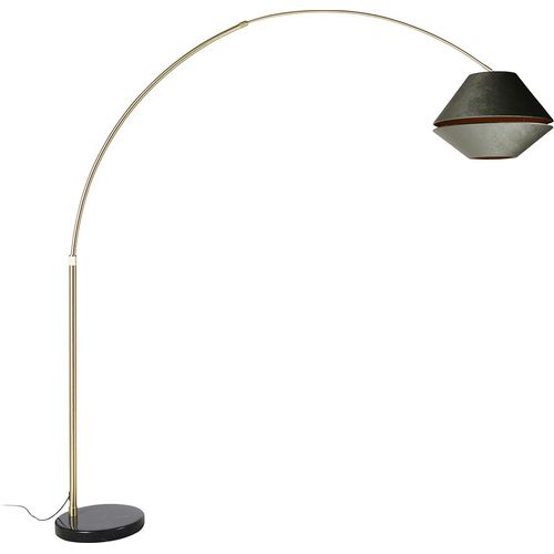 QAZQA - Klassisch I Antik Bogenlampe aus Messing mit schwarzem und doppeltem Samtschirm Grün - XXL I Wohnzimmer I Schlafzimmer - Velours Rund - LED geeignet E27