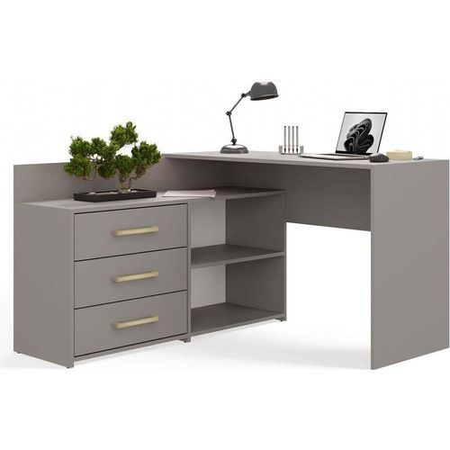 BDW Eckschreibtisch, 3 Schubladen 2 Regale, Grau, 120x7x50 cm