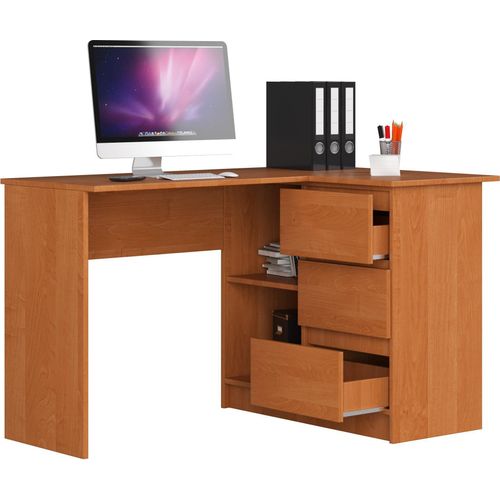 BDW, Eckschreibtisch rechts, 3 Schubladen, 4 Regale, Erle rechts