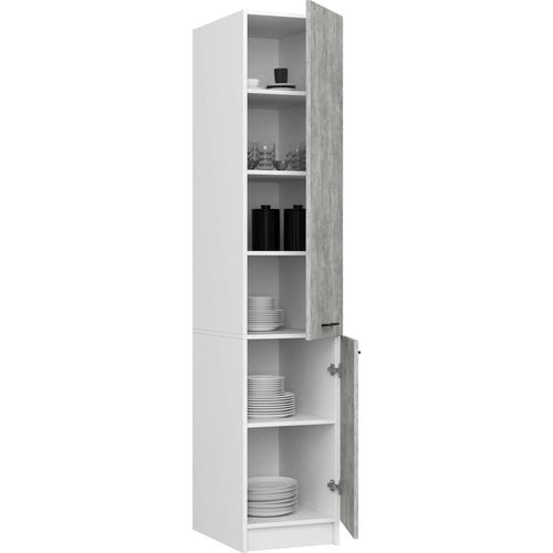 BDW Vorratsschrank Küche, Küchenschrank, Hochschrank, Weiß/Beton