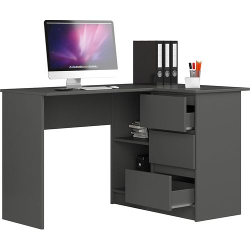 BDW, Eckschreibtisch rechts, 3 Schubladen, 4 Regale, Grau rechts
