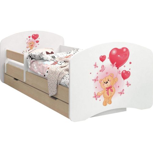 BDW Kinderbett, Doppelseitiges mit Schublade, Bär mit Luftballons, 160/80