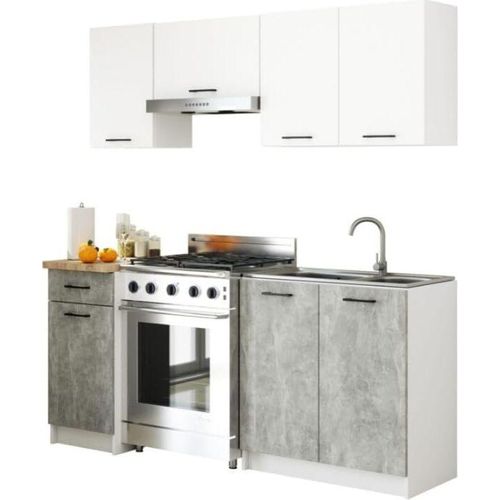 BDW Küche 180 cm Küchenzeile Küchenblock, Weißer Beton