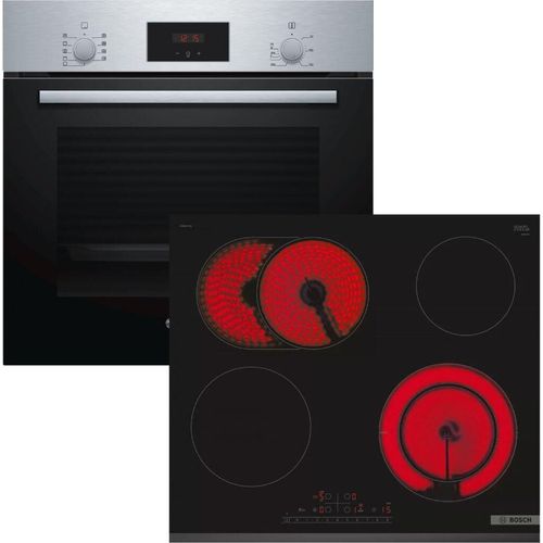 Herdset BOSCH Backofen Schnellaufheizung mit Glaskeramikkochfeld PowerBoost autark 60 cm