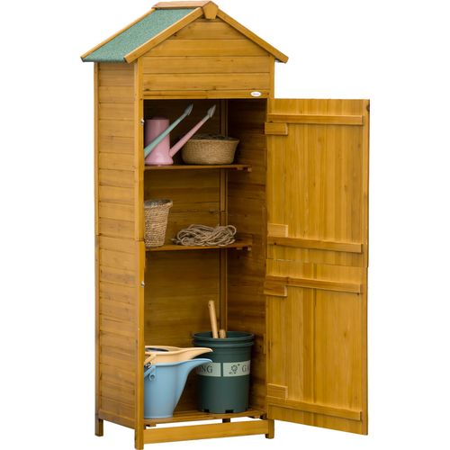 Gerätehaus aus Naturholz, Geräteschrank, Gartenschrank, Gartenhaus, Geräteschuppen, 2 Regale, wetterfest, 2 Türen, 79 x 49 x 191,5cm