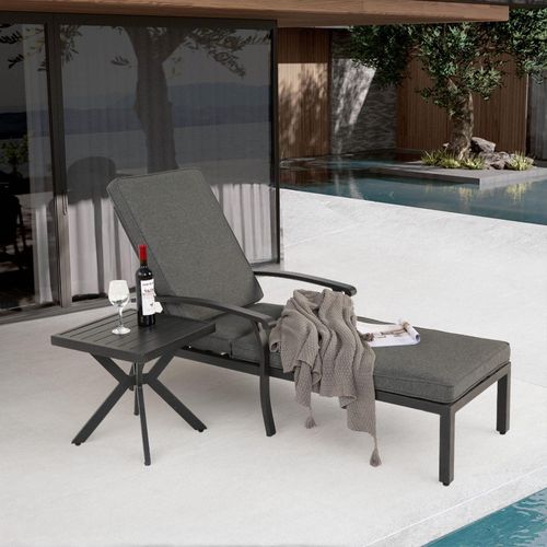Odikalo Chaiselongue Terrassenstuhl Liegestuhl verstellbar Liegefläche Baumwoll Grau