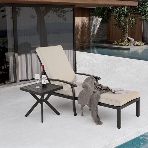 Odikalo Chaiselongue Terrassenstuhl Liegestuhl verstellbar Liegefläche Baumwoll Weiss