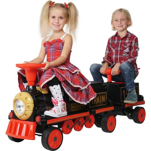 Actionbikes Motors Kinder Elektrozug mit Anhänger | Elektrischer Zug - Eisenbahn - 3-6 Jahre - 3 Sitze - bis 5 km/h - Scheinwerfer - Hupe & Musik(2.0)