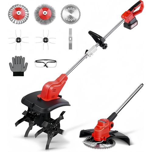 5-in-1-Gartenfräsen,Akku-Bodenfräse,Akku-Rasentrimmer,gemahlene Hacke & Grass-Trimmer-Set,mit 2 Batterie,Drahtrolle,Drahtbürste,inklusive Metallmesser